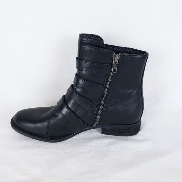 Born Ankle Boots Womens 8 Black Leather 4 Buckle Grunge Side Zip Goth Steampunk - Picture 9 of 12